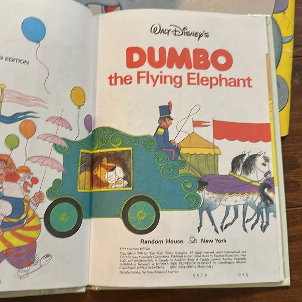 Vintage Disney Dumbo Book Lot 1970s Golden Super Shape Wonderful World Reading